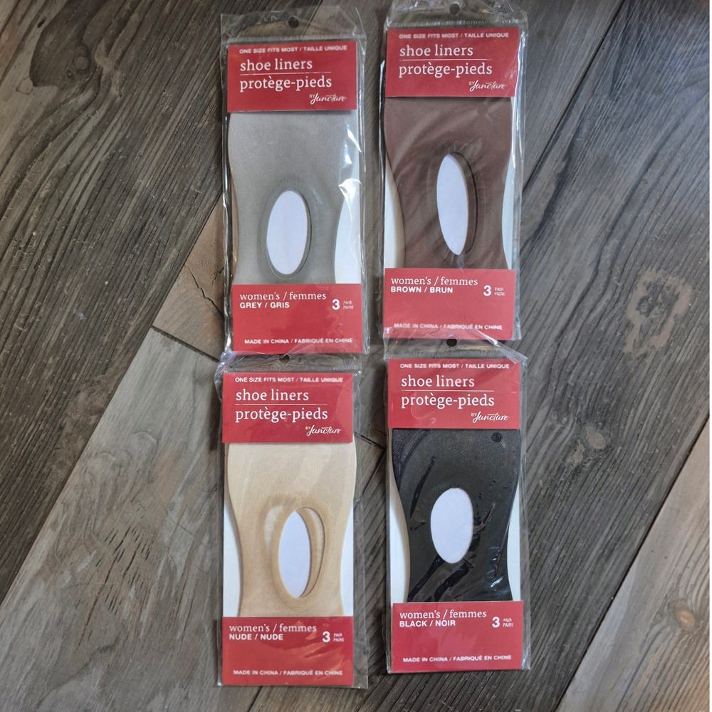 12 Pair Juncture Women Shoe Liners Multi Color Grey Brown Nude Black One Size